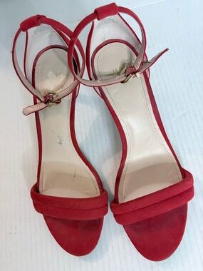 H&M Red Heels Womens Ankle Strap Buckle Peep Toe Size